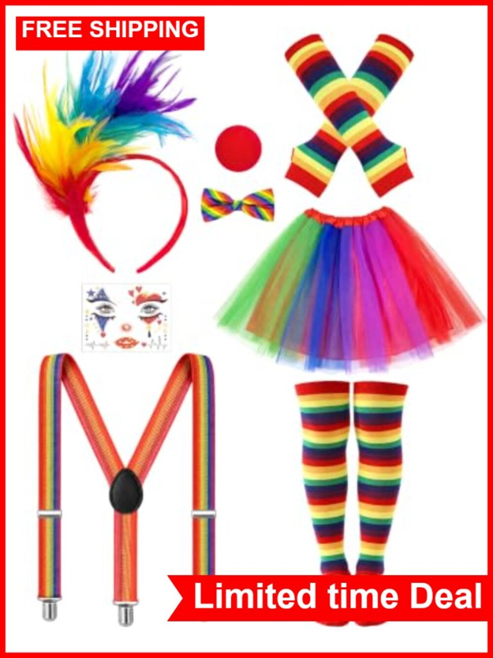 Clown Costume Set Women Halloween Carnival Cosplay
